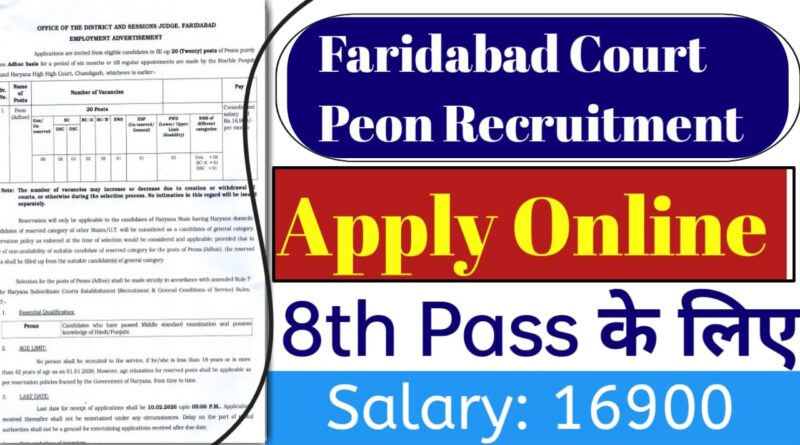 Faridabad Court Peon Recruitment 2026