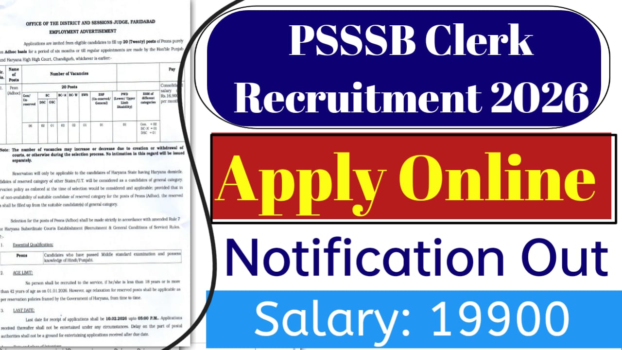 PSSSB Clerk Recruitment 2026