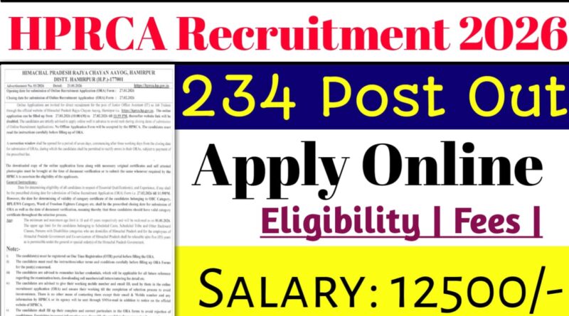 HPRCA Junior Office Assistant Recruitment 2026: Notification, Eligibility, Selection Process & Salary Fees,Details