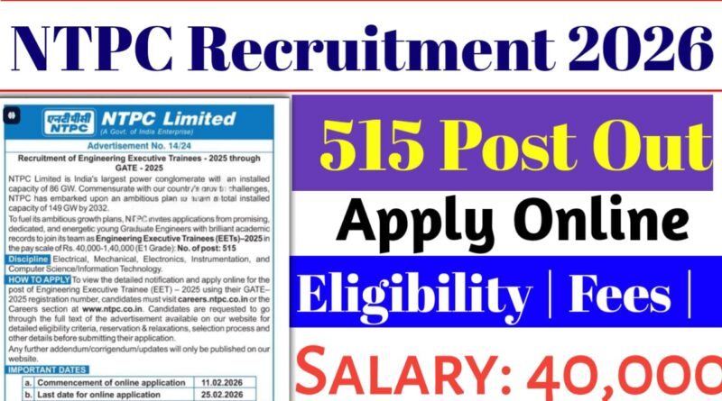 NTPC Engineering Executive Trainee Recruitment 2026