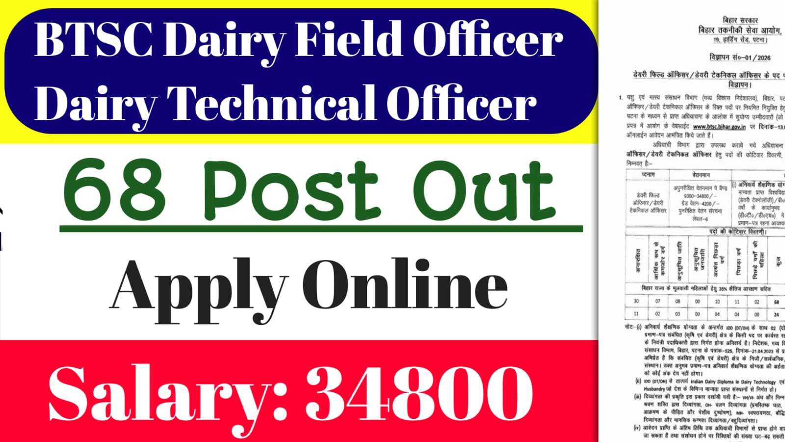 BTSC Dairy Field Officer / Dairy Technical Officer Recruitment 2026