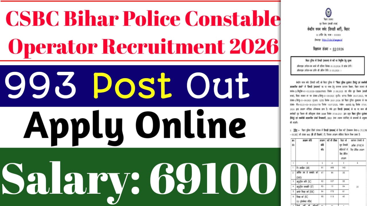 CSBC Bihar Police Constable Operator Recruitment 2026