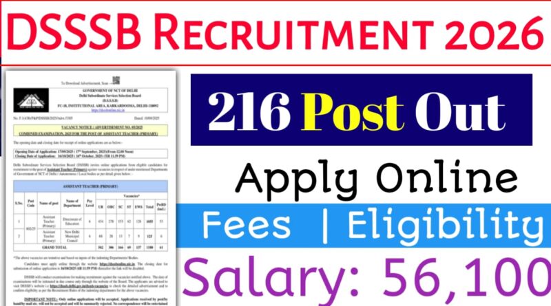 DSSSB Various Post Recruitment 2026