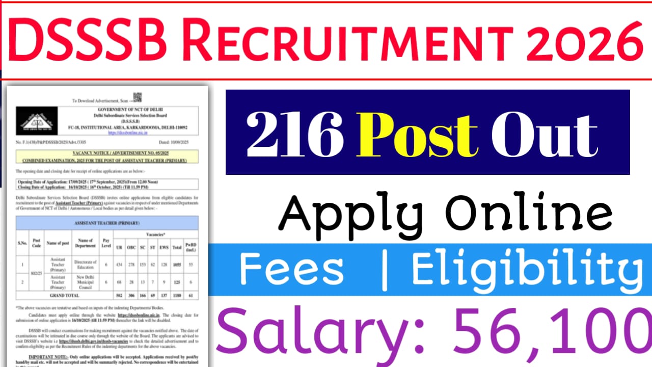 DSSSB Various Post Recruitment 2026