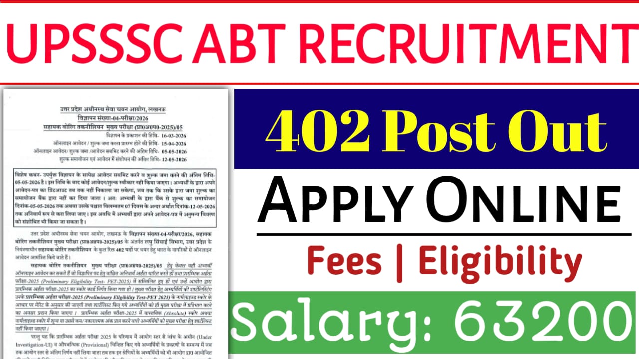 UPSSSC Assistant Boring Technician Recruitment 2026: